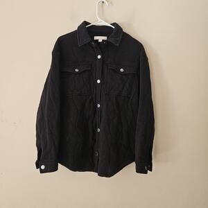 SPIRITUAL GANGSTER Wave Quilt Jacket Shacket Button Black Size XS/S